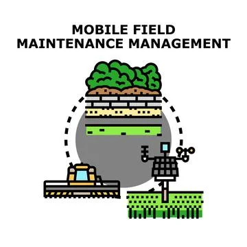 Mobile field maintenance management vector concept illustrating operations Stock Illustration