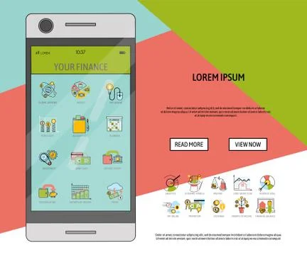 Mobile financial software banner vector illustration. Risk management. Corporate Illustrazione stock