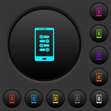 Mobile fine tune dark push buttons with color icons Stock Illustration