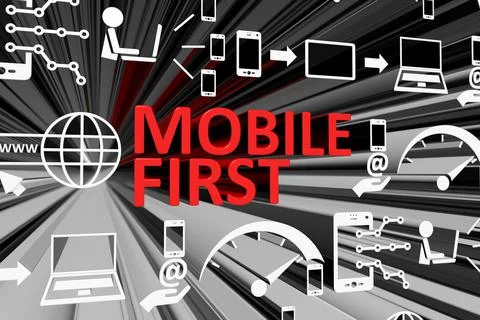 MOBILE FIRST concept blurred background 3d render illustration Stock Illustration