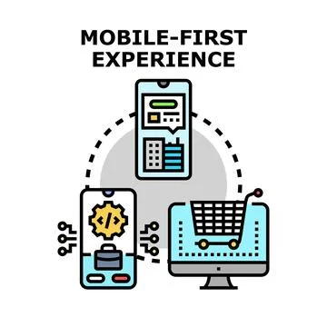 Mobile first experience developing responsive application design Stock Illustration
