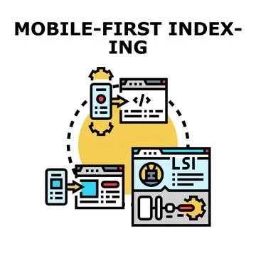 Mobile first indexing concept developing online seo strategy Stock Illustration