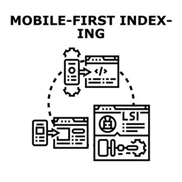 Mobile first indexing concept developing online seo strategy Stock-Illustration