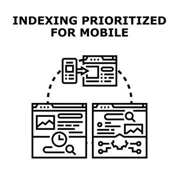 Mobile first indexing concept optimizing content for digital devices 스톡 일러스트