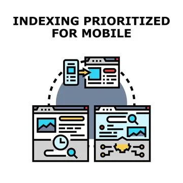 Mobile first indexing concept optimizing content for digital devices Illustrazione stock