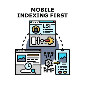 Mobile first indexing optimizing digital content delivery Stock Illustration