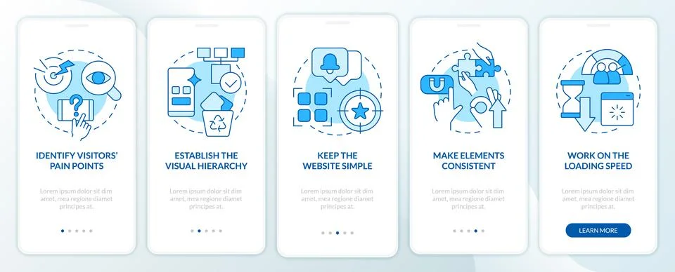 Mobile first key elements blue onboarding mobile app screen 스톡 일러스트