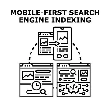 Mobile first search engine indexing process optimizing web pages 스톡 일러스트