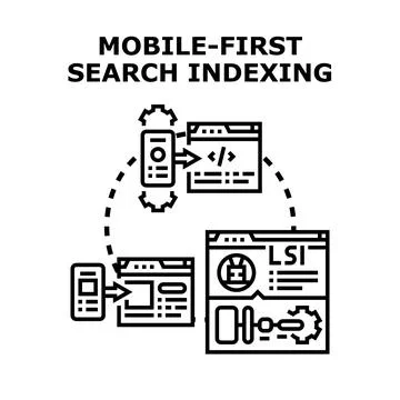 Mobile first search indexing concept developing website Stock Illustration