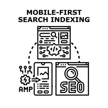 Mobile first search indexing optimization digital concept Stock Illustration