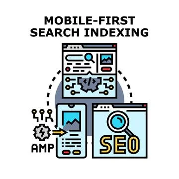 Mobile first search indexing optimization digital concept Stock Illustration