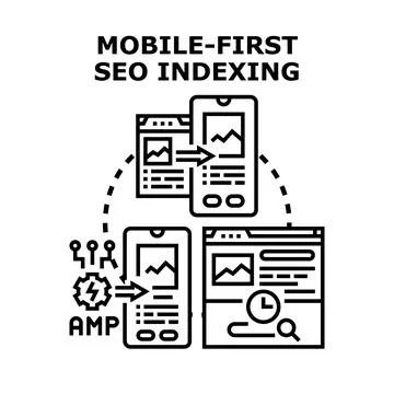 Mobile first seo indexing concept vector Illustrazione stock