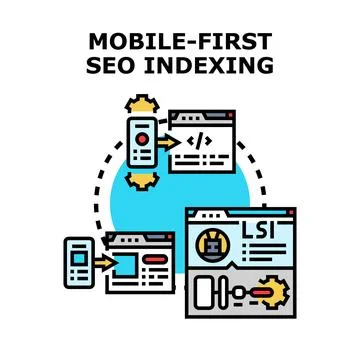 Mobile first seo indexing optimizing digital strategy Stock Illustration