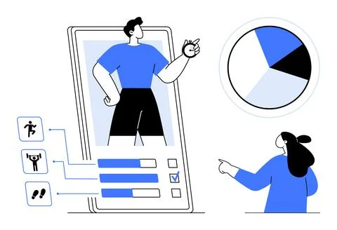 Mobile Fitness App Data Visualization with User and Statistics Display Stockillustratie