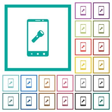 Mobile flashlight flat color icons with quadrant frames Stock Illustration