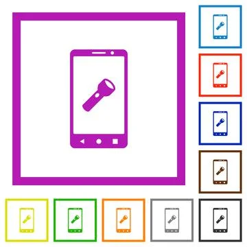 Mobile flashlight flat framed icons Illustrazione stock