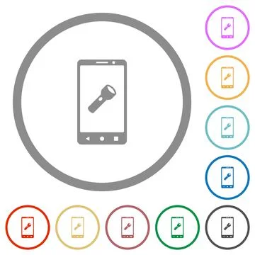 Mobile flashlight flat icons with outlines 스톡 일러스트