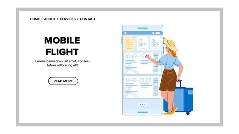 Mobile Flight App Using Woman Passenger Vector Stock Illustration