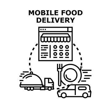 Mobile food delivery app concept delivering fast food Stock Illustration