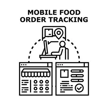 Mobile food order tracking, digital delivery management and restaurant app Illustrazione stock