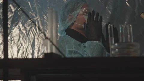 Mobile forensic laboratory. A man of Arab appearance Laboratory assistant resear Video stock 233030659