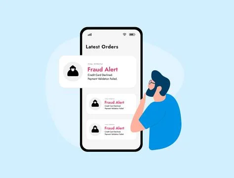 Mobile Fraud Alert - Online e-commerce shopping scam, warning of fraudulent card Stock Illustration