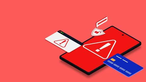 Mobile fraud warning concept with smartphone and credit or debit card isometric Stock Illustration