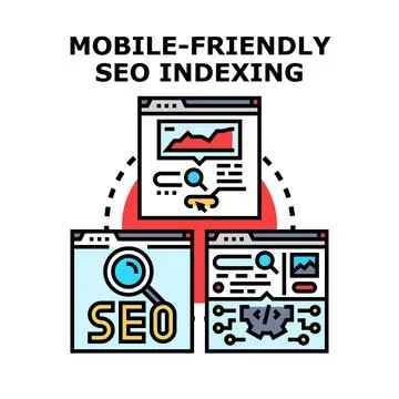 Mobile friendly seo indexing for web optimization concept 库存插图