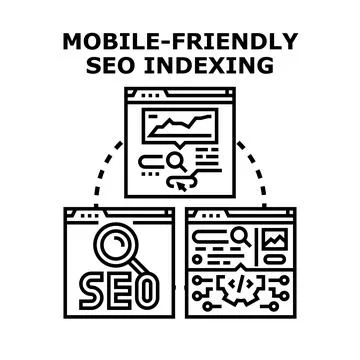Mobile friendly seo indexing for web optimization concept 库存插图