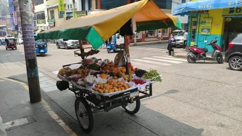 Mobile fruit stand in the streets of Peru Stock Footage 284643506