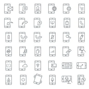 Mobile function outline icons set Stock Illustration