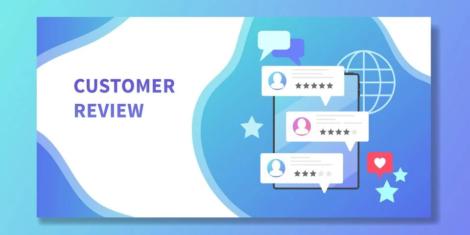 Mobile gadget or tablet with customer reviews on it. Concept of user Stock Illustration