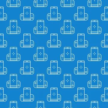 Mobile Game Controller vector Gamepad for Smartphone outline blue seamless .. Illustrazione stock