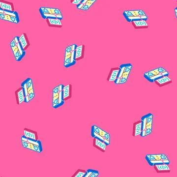 Mobile game development isometric icon seamless pattern Stock Illustration