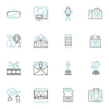 Mobile games linear icons set. Addictive, Entertaining, Thrilling, Challenging Stock Illustration