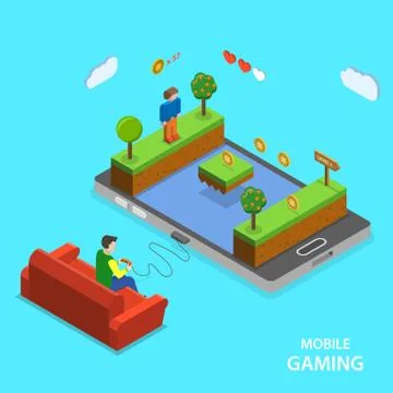 Mobile gaming flat isometric vector concept. Stock Illustration