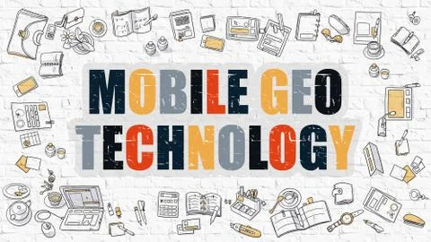 Mobile Geo Technology Concept with Doodle Design Icons Stock Illustration
