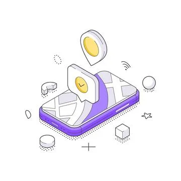 Mobile Geolocation And Local Place Search Service Concept Isometric Vector .. Stock Illustration