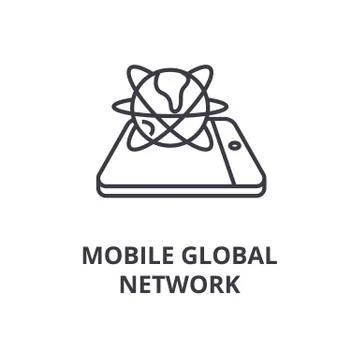 Mobile global network line icon, outline sign, linear symbol, vector, flat Stock Illustration