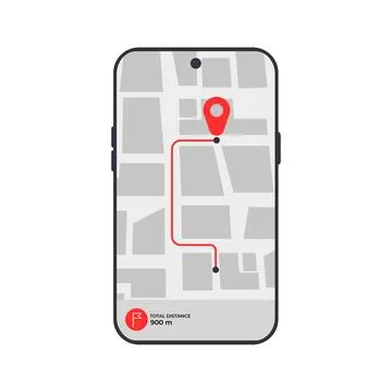 Mobile GPS Navigation App with Route Tracking on Smartphone Stock Illustration