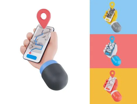 Mobile GPS navigation in smartphone app. Find your way. phone in hand isolated Illustrazione stock