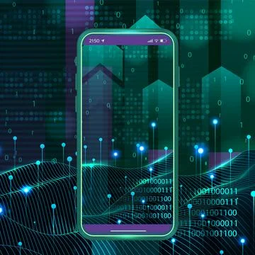 Mobile GPS. Navigation technology for smartphone. Wireframe surface with sp.. Illustrazione stock