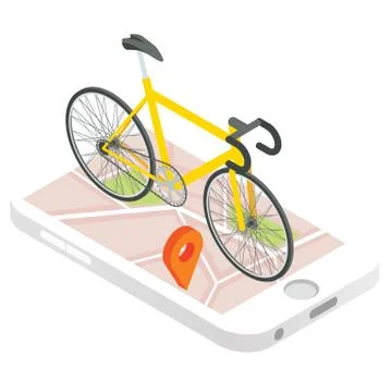 Mobile GPS navigation vector icon. Isometric 3d illustration. Bike on a top of Stock Illustration
