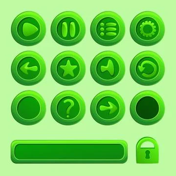 Mobile green vector elements for ui game - a set of play, pause, sound, resta Stock Illustration