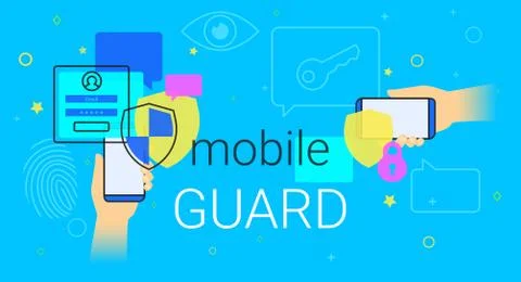 Mobile guard app on smartphone concept illustration Illustrazione stock