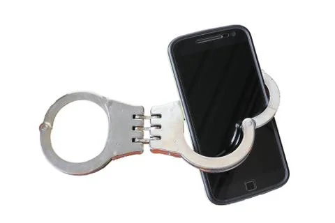 Mobile with handcuffs Stock Photos
