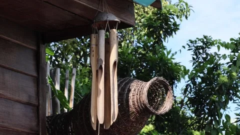 Mobile hanging or hanging decorations made of bamboo Used for home decoration Stock Footage 315729044