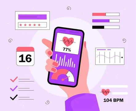 Mobile health tracker vector line concept Stock Illustration