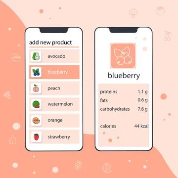 Mobile healthy eating app with information about food composition Stock Illustration