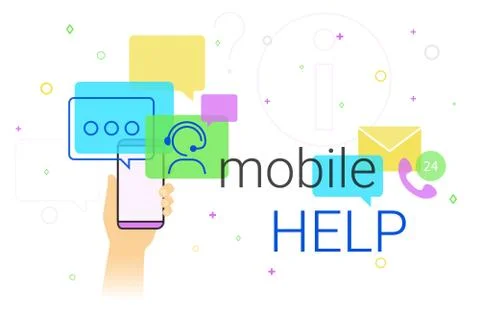Mobile help and online support on smartphone concept illustration Stock Illustration